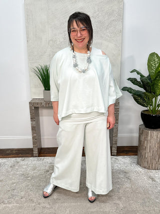 Planet by Lauren G French Terry Off The Shoulder Blouson Top, Mint - Statement Boutique