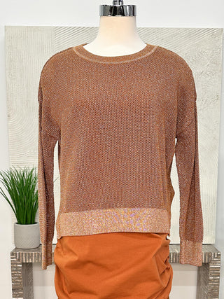 Metallic Mini Seed Stitch Sweater, Chestnut/Silver