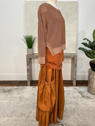 Metallic Mini Seed Stitch Sweater, Chestnut/Silver