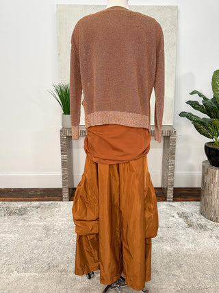 Metallic Mini Seed Stitch Sweater, Chestnut/Silver