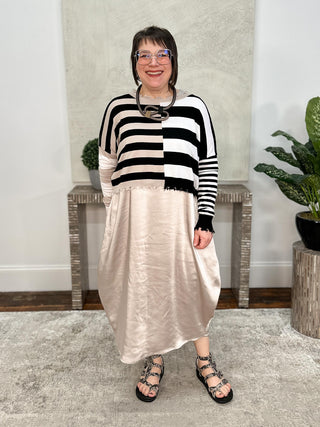 Planet by Lauren G Mini Mixed Up Tattered Sweater, Black/Putty/White - Statement Boutique