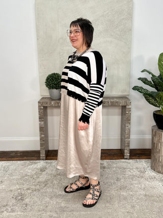 Planet by Lauren G Mini Mixed Up Tattered Sweater, Black/Putty/White - Statement Boutique