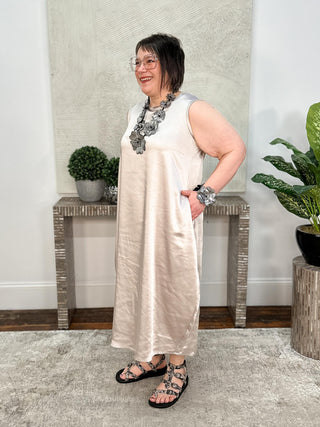 Planet by Lauren G Sateen E-Z Dress, Putty - Statement Boutique