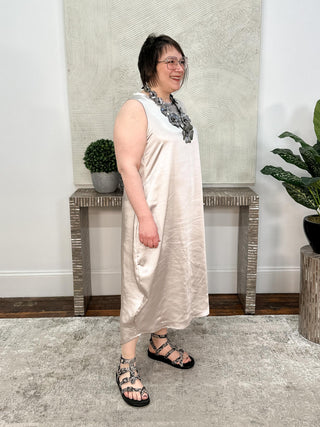 Planet by Lauren G Sateen E-Z Dress, Putty - Statement Boutique