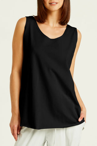 Planet by Lauren G Cotton Lycra Shirttail Tank, Black - Statement Boutique