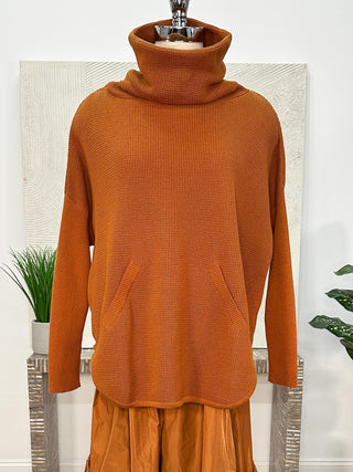 Waffle Cowl Sweater, Chestnut