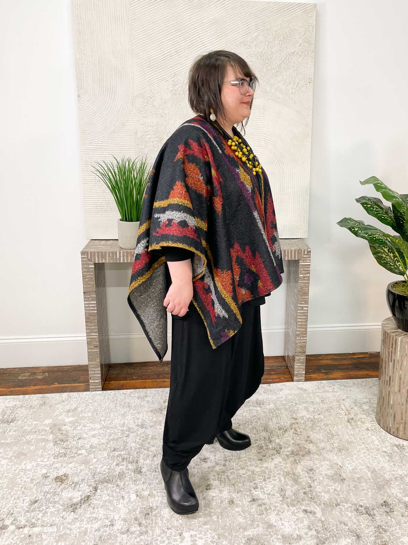 Pure Essence Printed Boucle Ruana Poncho, Sante Fe - Statement Boutique