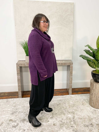 Pure Essence Turtleneck Ribbed Sweater Tunic, Grape - Statement Boutique