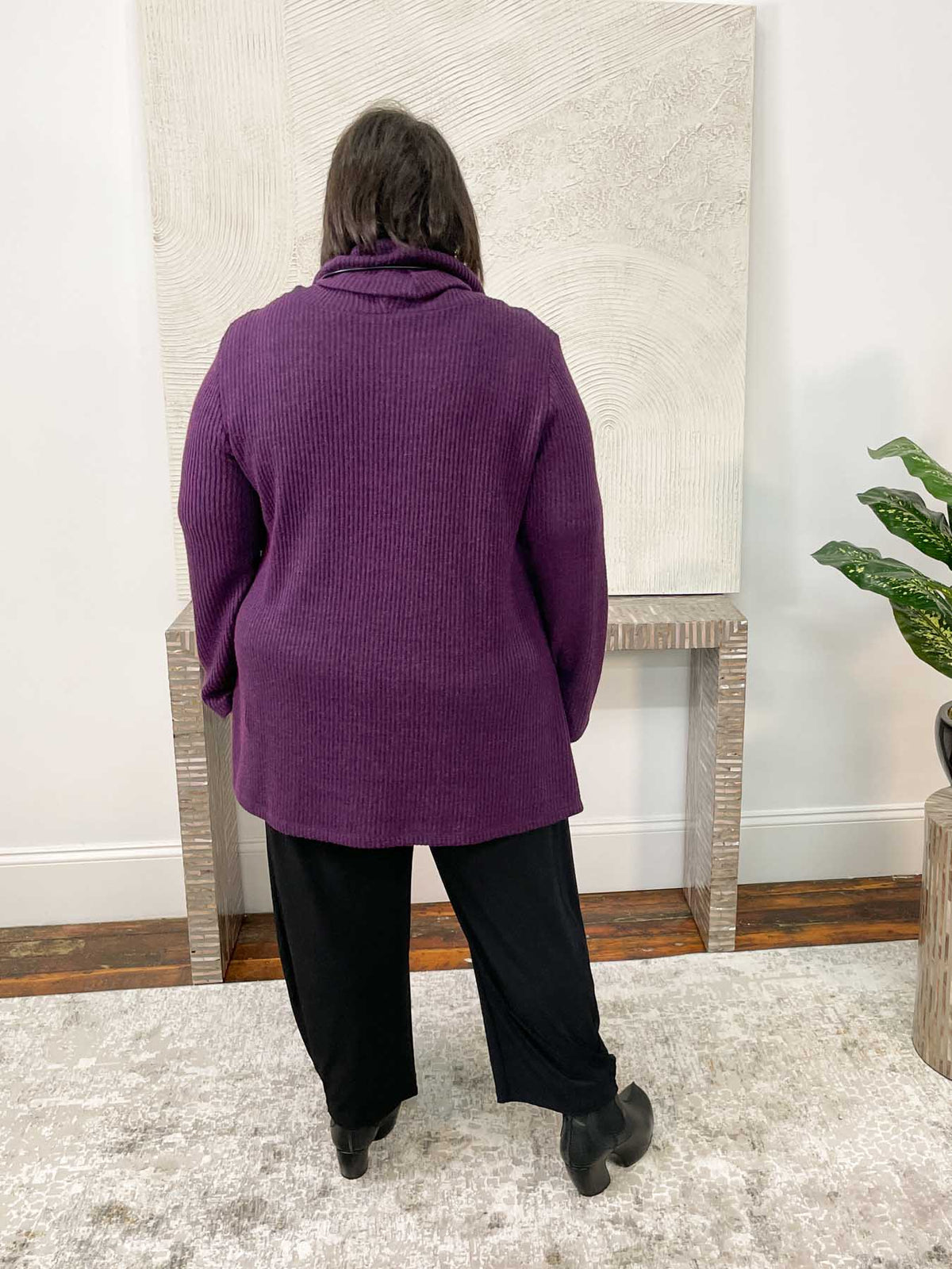 Pure Essence Turtleneck Ribbed Sweater Tunic, Grape - Statement Boutique