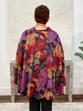 Cashmere Reversible Buckle Shawl, Leaves Red Multi