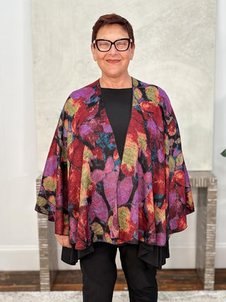 Cashmere Reversible Buckle Shawl, Leaves Red Multi