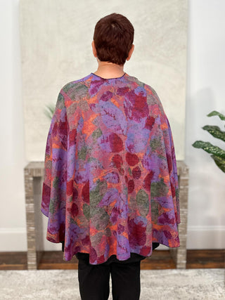 Cashmere Reversible Buckle Shawl, Leaves Red Multi