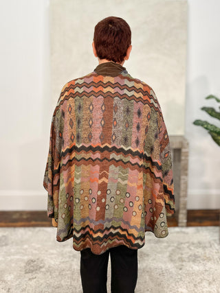 Cashmere Reversible Buckle Shawl, Zig Zag Dots Rust Multi