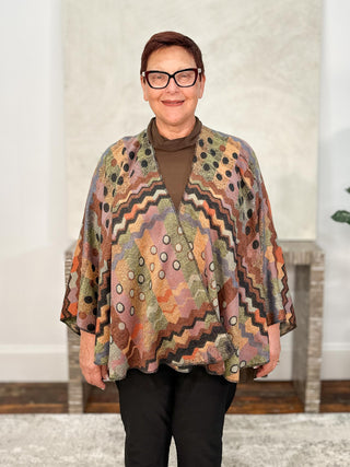 Cashmere Reversible Buckle Shawl, Zig Zag Dots Rust Multi