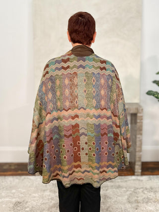 Cashmere Reversible Buckle Shawl, Zig Zag Dots Rust Multi
