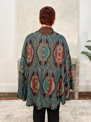 Cashmere Reversible Buckle Shawl, Almond Shapes Teal Multi