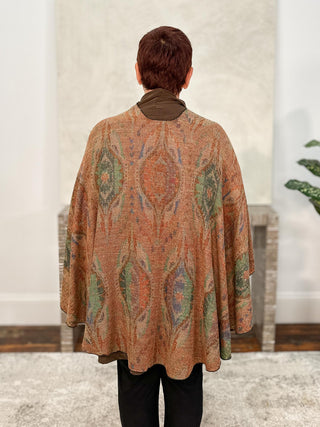 Cashmere Reversible Buckle Shawl, Almond Shapes Teal Multi