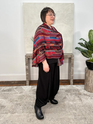 Cashmere Reversible Buckle Shawl, Rectangles Red Multi