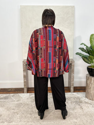 Cashmere Reversible Buckle Shawl, Rectangles Red Multi
