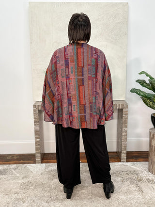Cashmere Reversible Buckle Shawl, Rectangles Red Multi