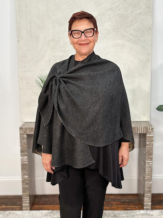 Cashmere Reversible Buckle Shawl, Paisley Grey Camel/Charcoal
