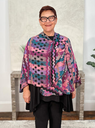 Cashmere Reversible Buckle Shawl, Zig Zag Dots Pink Multi