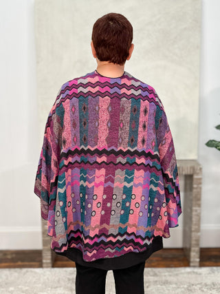 Cashmere Reversible Buckle Shawl, Zig Zag Dots Pink Multi