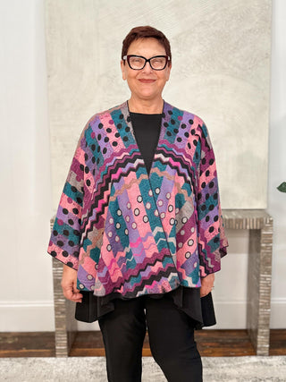 Cashmere Reversible Buckle Shawl, Zig Zag Dots Pink Multi
