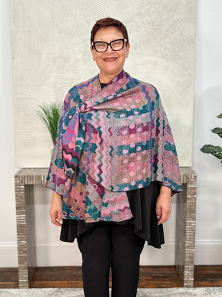 Cashmere Reversible Buckle Shawl, Zig Zag Dots Pink Multi