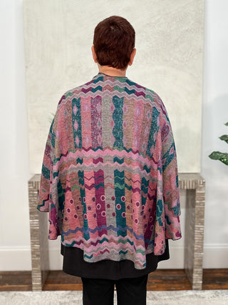 Cashmere Reversible Buckle Shawl, Zig Zag Dots Pink Multi