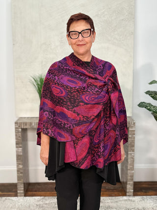 Cashmere Reversible Buckle Shawl, Galaxy Swirl Magenta Multi