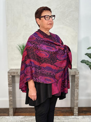 Cashmere Reversible Buckle Shawl, Galaxy Swirl Magenta Multi