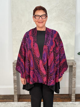 Cashmere Reversible Buckle Shawl, Galaxy Swirl Magenta Multi