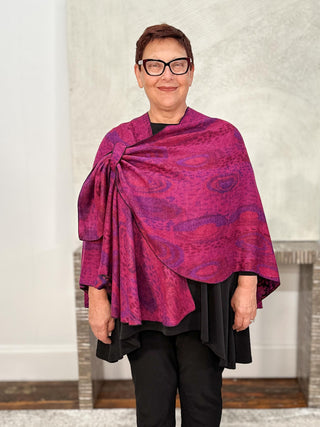 Cashmere Reversible Buckle Shawl, Galaxy Swirl Magenta Multi