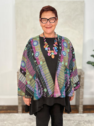 Cashmere Reversible Buckle Shawl, Grid Dots Teal Fuchsia