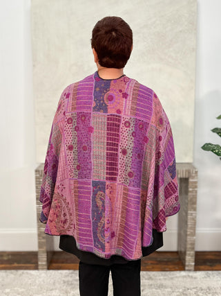 Cashmere Reversible Buckle Shawl, Grid Dots Teal Fuchsia