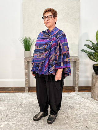Cashmere Reversible Buckle Shawl, Rectangles Royal Blue Multi