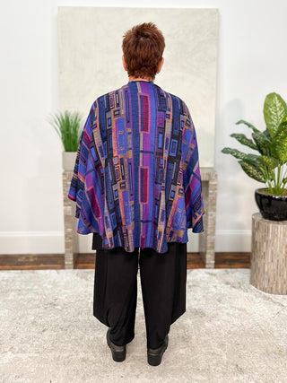 Cashmere Reversible Buckle Shawl, Rectangles Royal Blue Multi