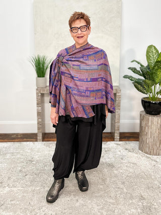 Cashmere Reversible Buckle Shawl, Rectangles Royal Blue Multi