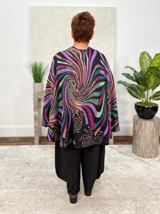 Cashmere Reversible Buckle Shawl, Swirls Black Multi