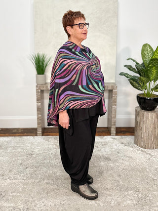 Cashmere Reversible Buckle Shawl, Swirls Black Multi