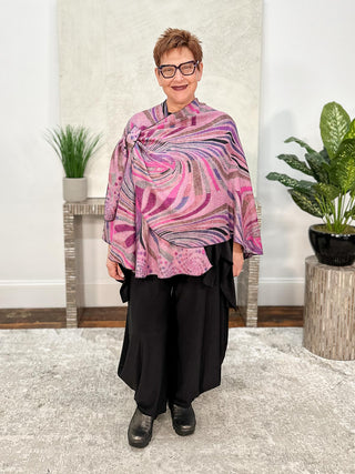 Cashmere Reversible Buckle Shawl, Swirls Black Multi