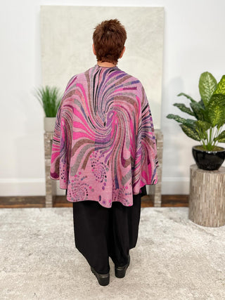 Cashmere Reversible Buckle Shawl, Swirls Black Multi