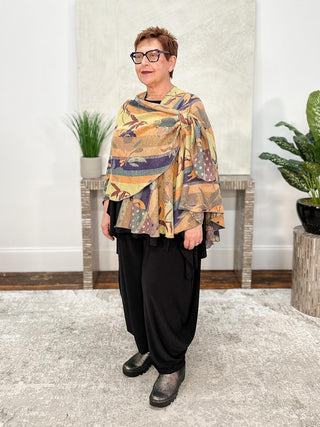 Rapti Fashion Cashmere Reversible Buckle Shawl, Striped Floral Blue Multi - Statement Boutique