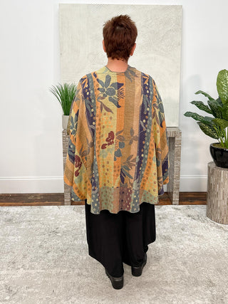 Rapti Fashion Cashmere Reversible Buckle Shawl, Striped Floral Blue Multi - Statement Boutique