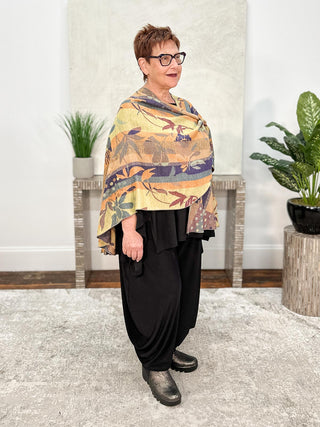 Rapti Fashion Cashmere Reversible Buckle Shawl, Striped Floral Blue Multi - Statement Boutique