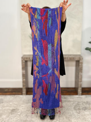 Reversible Oblong Silk Blend Scarf, Large Vine Royal Multi
