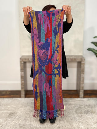 Reversible Oblong Silk Blend Scarf, Large Vine Royal Multi