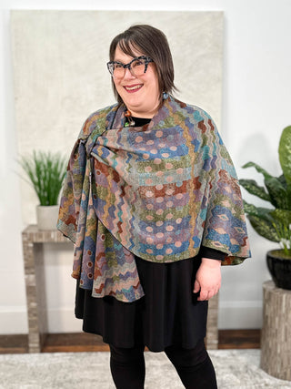 Rapti Fashion Cashmere Reversible Buckle Shawl, Zig Zag Dots Rust Multi - Statement Boutique