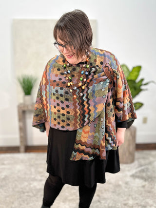Rapti Fashion Cashmere Reversible Buckle Shawl, Zig Zag Dots Rust Multi - Statement Boutique